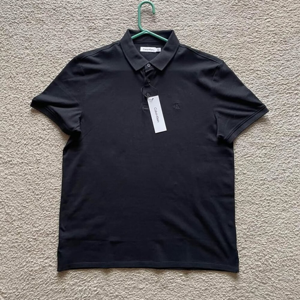 Brand New Men’s Sz Medium Black Calvin Klein CK Novelty Polo Shirt